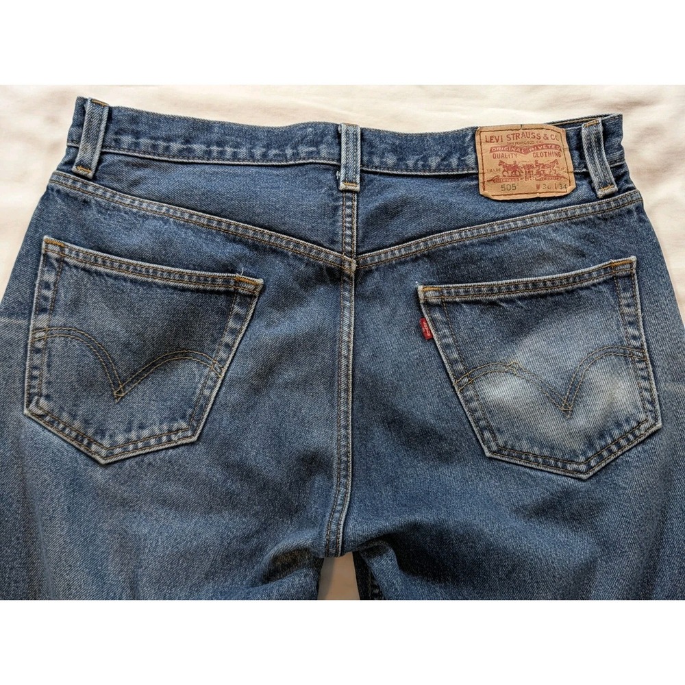 Levi's 505 Jeans Mens 36x34 Blue Straight Fit Regular Wash Denim Lesotho 3405 - Picture 8 of 12